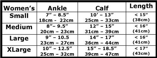 womens relaxed fit knee high 15-20mmHg size chart