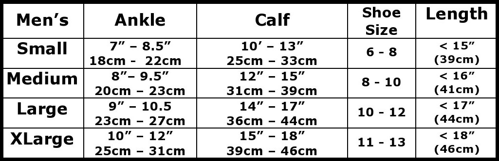 Compression Sock Size Chart Men