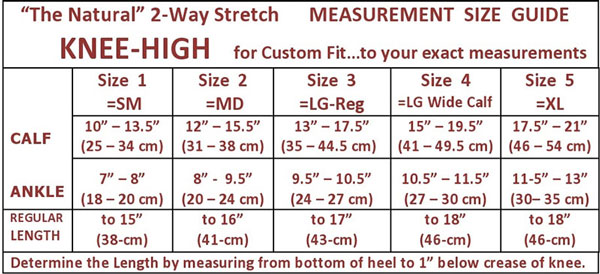 the natural knee high size chart