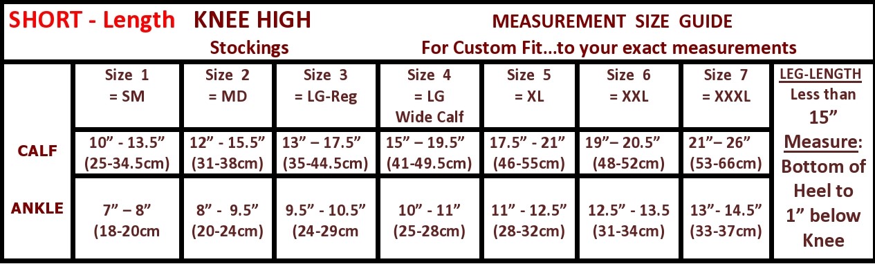 the natural short length knee high size chart