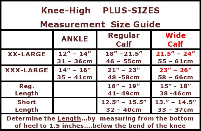 the natural opaque knee high big size chart