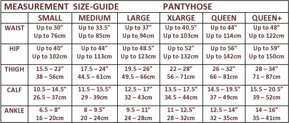 the natural sheer pantyhose size chart 