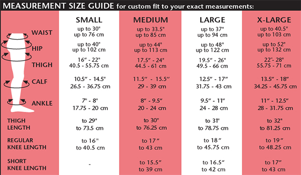 opaque thigh high short length size chart
